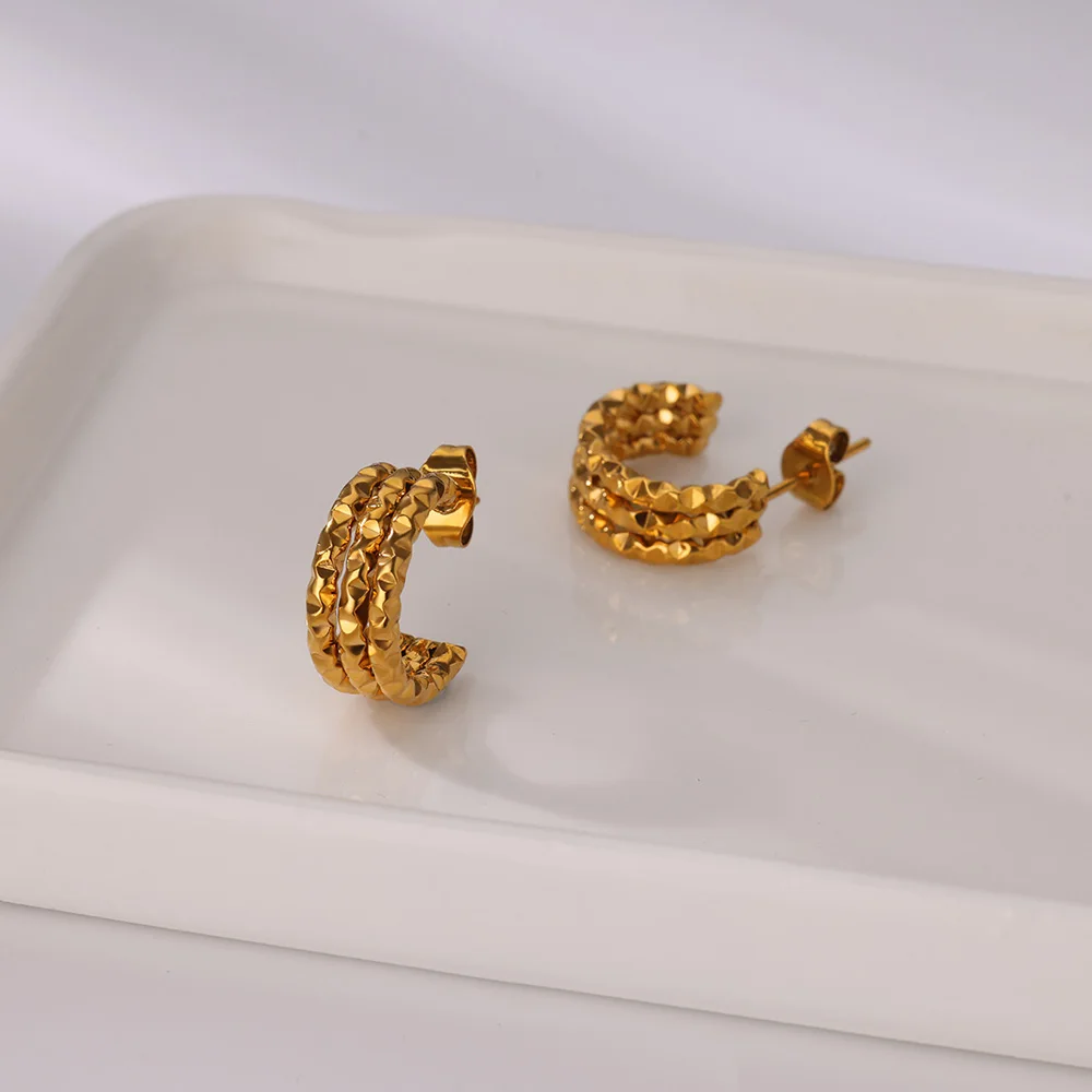 Three Layers Geometric Earrings Gold Color Stainless Steel For Women