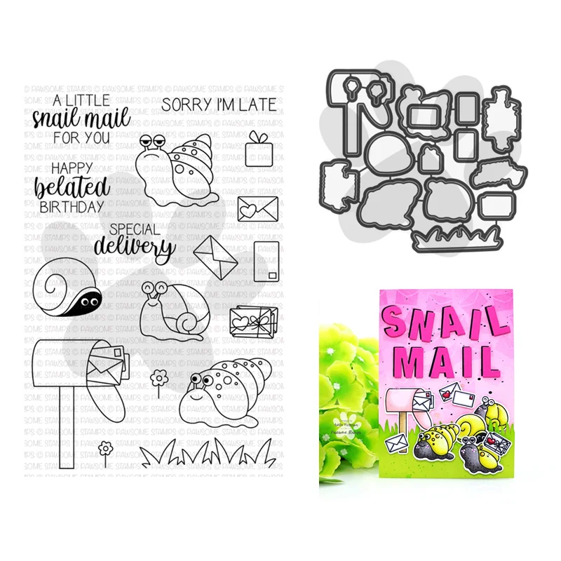 달팽이 메일 생일 투명 스탬프 세트, 종이 제작용 스크랩북, 금속 절단 다이 프..