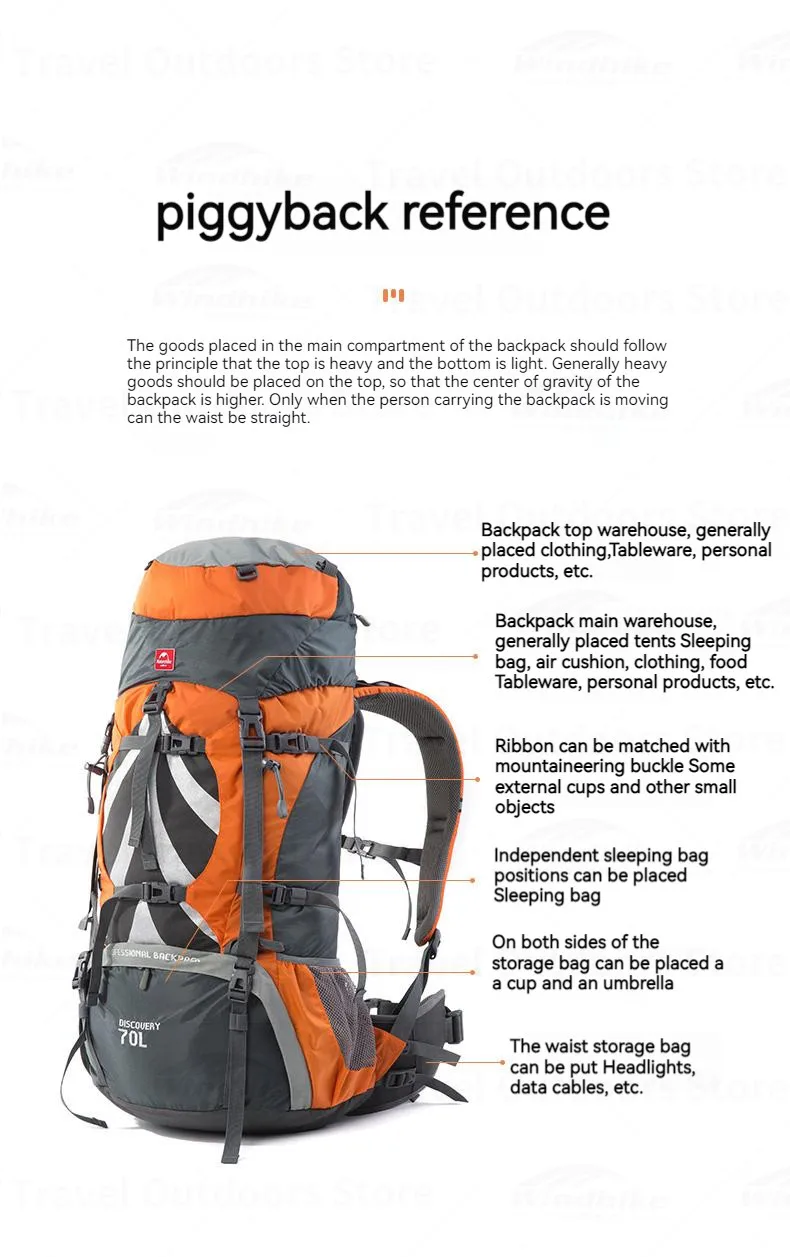 Naturehike Hiking Backpack 70L Climbing Trekking Travel Knapsack Softback Waterproof Rucksack With Rain Cover Large Capacity