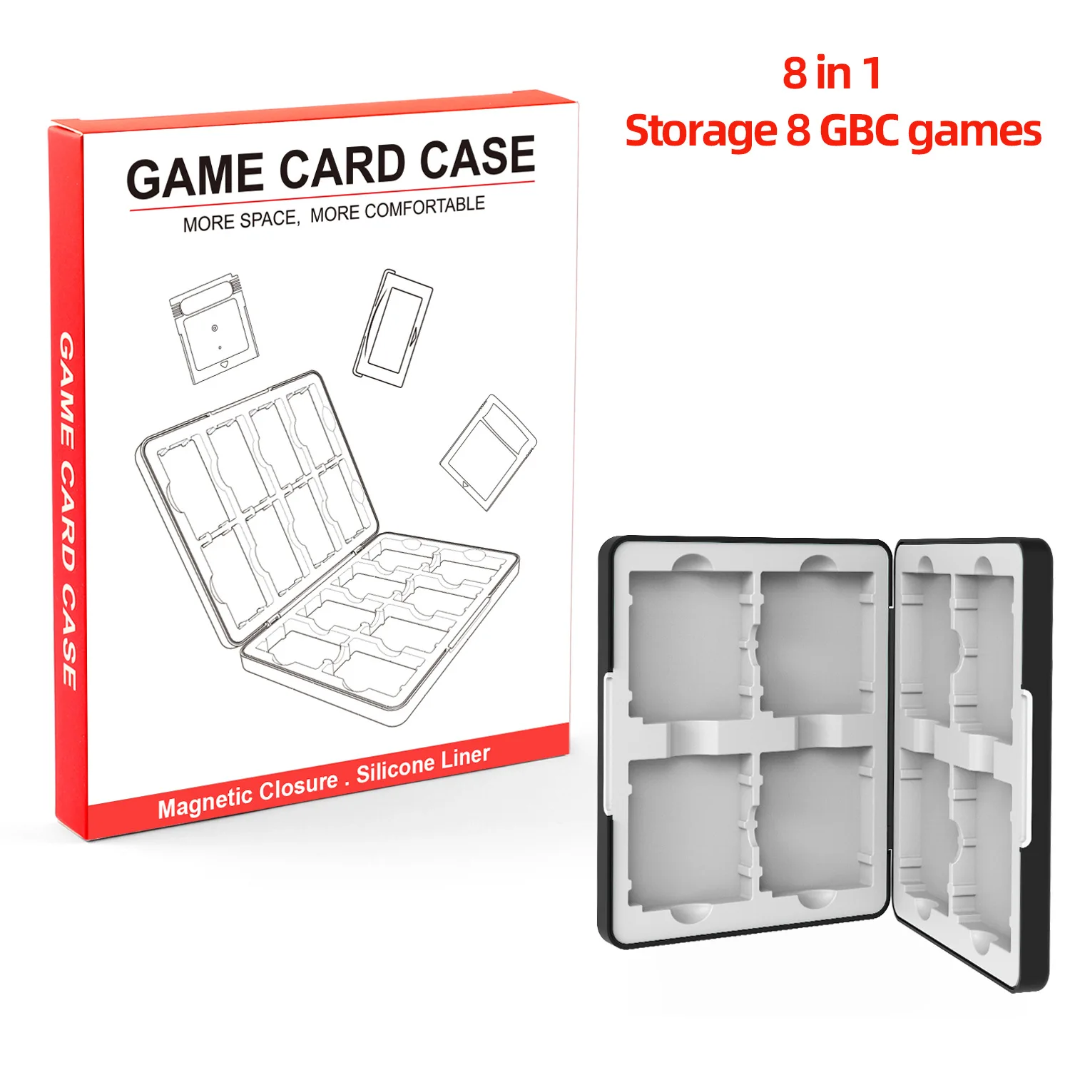 Tragbare 8-in-1-Spielkarten-Aufbewahrungsbox für GBC, magnetische Aufbewahrungsbox, staubdicht, sturzsicher, Zubehör für Spielekonsolen