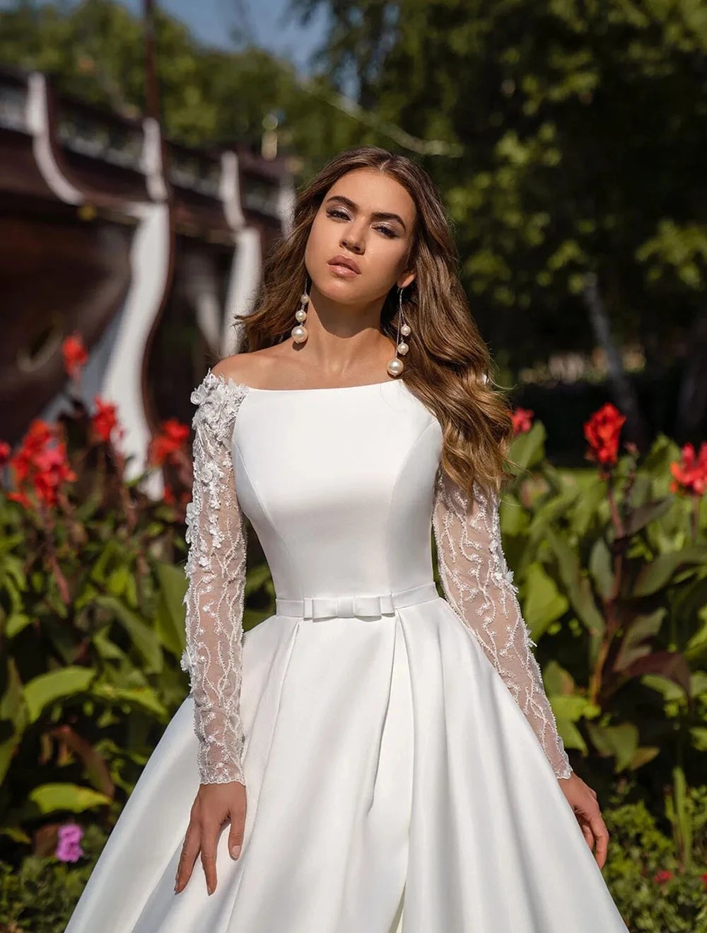 A-Line Elegant Wedding Dresses 2025 Satin Bridal Gowns Lace Appliques Boat Neck Robes Floor Length  Vestidos De Novia Customized 3