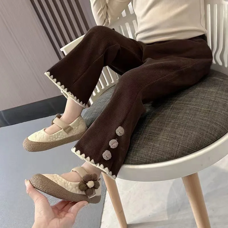 New Female Baby Outside Bottoming Trousers Flare Trousers Kids Thickened Flared Pants Girls Autumn and Winter Warm Pants