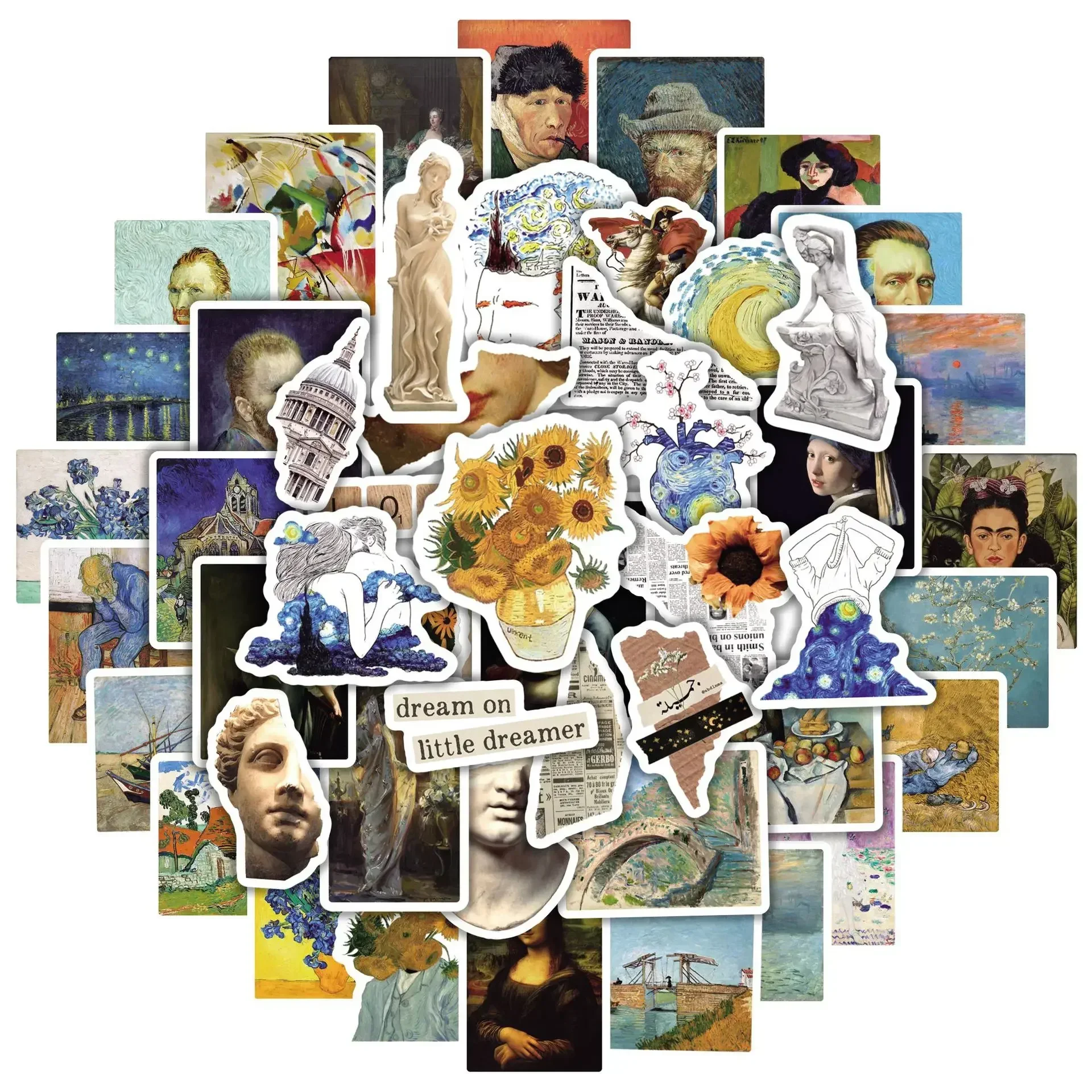 50/100Pcs Van Gogh Oil Painting Aesthetic Stickers Pack — Waterproof DIY Art Decals for... - SKU OPAS2118 - UGI Packaging