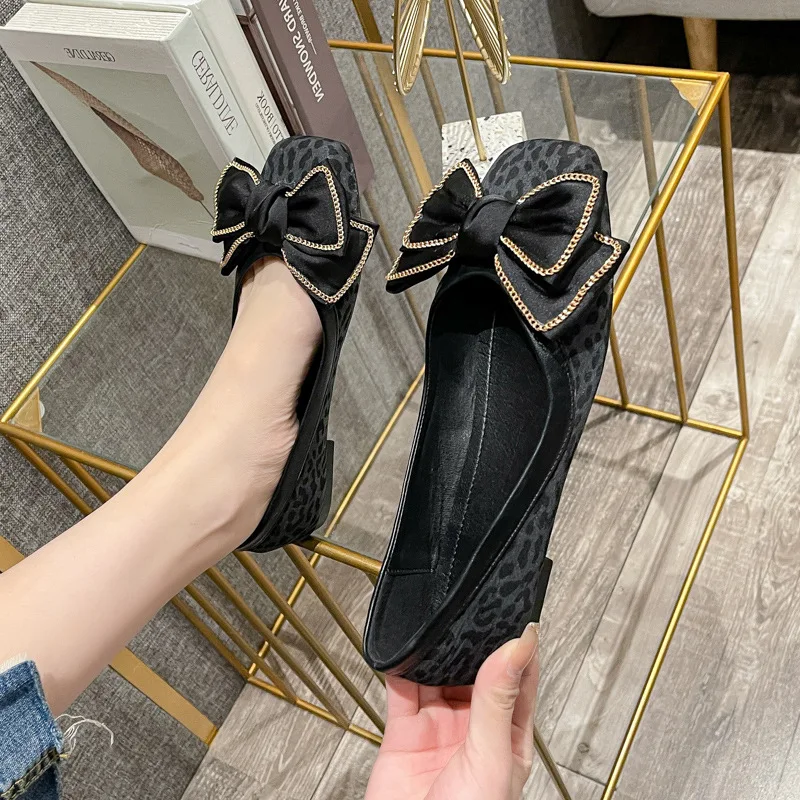 

2022 Spring Summer Leopard Shoes Women Flats Butterfly knot Elegant Office Lady Shoes Flat Brand Ladies Single Shoes New