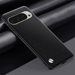 Luxury Hard Plain Leather Phone Case - Premium Protective Cover - Google Pixel 9 (Carbon Fiber)