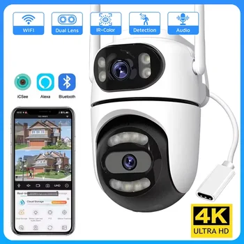 4K 8MP WiFi Camera Outdoor iCSee App Dual Screens Color Night Vision AI Auto Tacking 4MP CCTV Surveillance PTZ IP Camera Audio 1