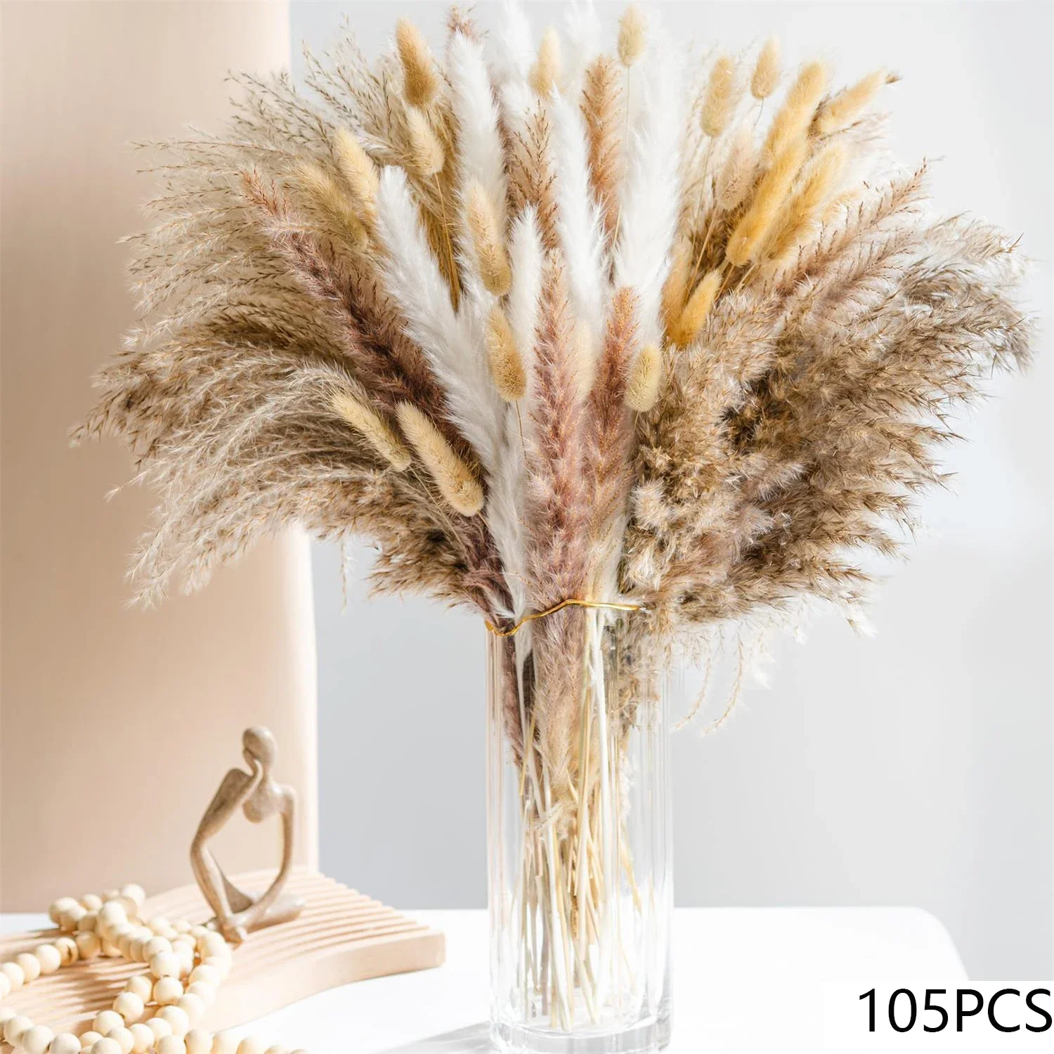 Set 60 Fiori Secchi Decorativi Naturali - Erba Pampa, Canne, Fruste Per Centrotavola, Matrimoni, Stile Boho - Foto 10