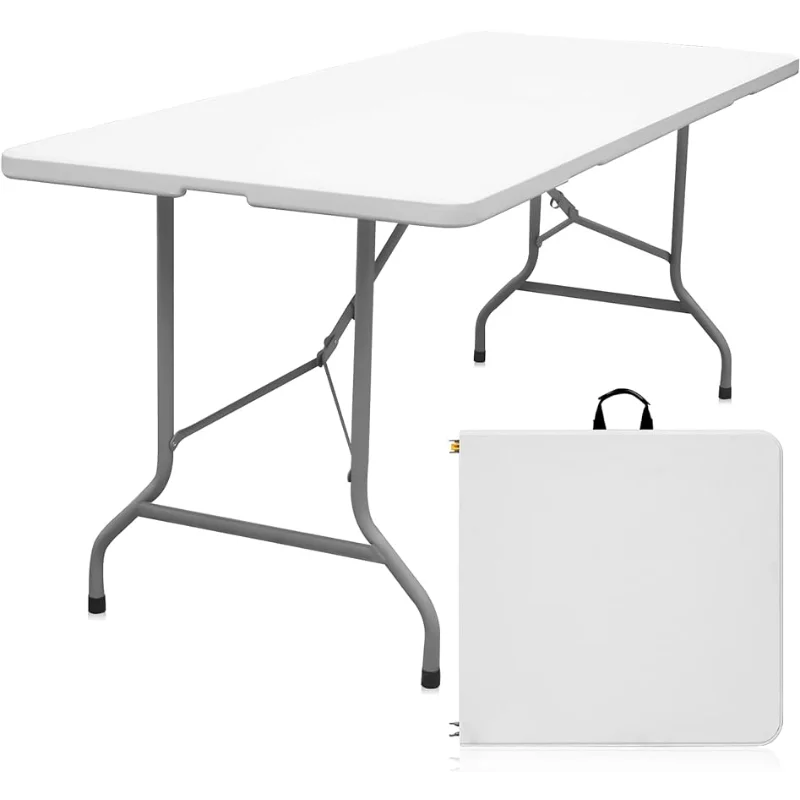 Byliable Folding Table 6ft Portable Heavy Duty Plastic Fold-in-Half Utility Foldable Table Plastic Dining Table Indoor Outdoor f forup folding utility table 4ft fold in half portable plastic picnic party dining camp table