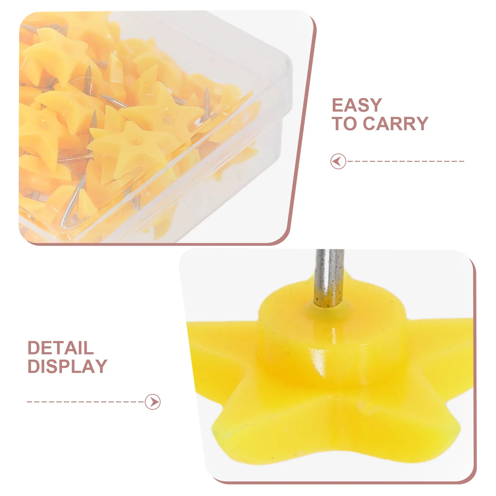 50개 별 모양 푸시핀, 귀여운 플라스틱/금속 압정, 코르크보드, 게시판, 메모보드, 사무실, 가정, 교실용 압정 및 푸시핀