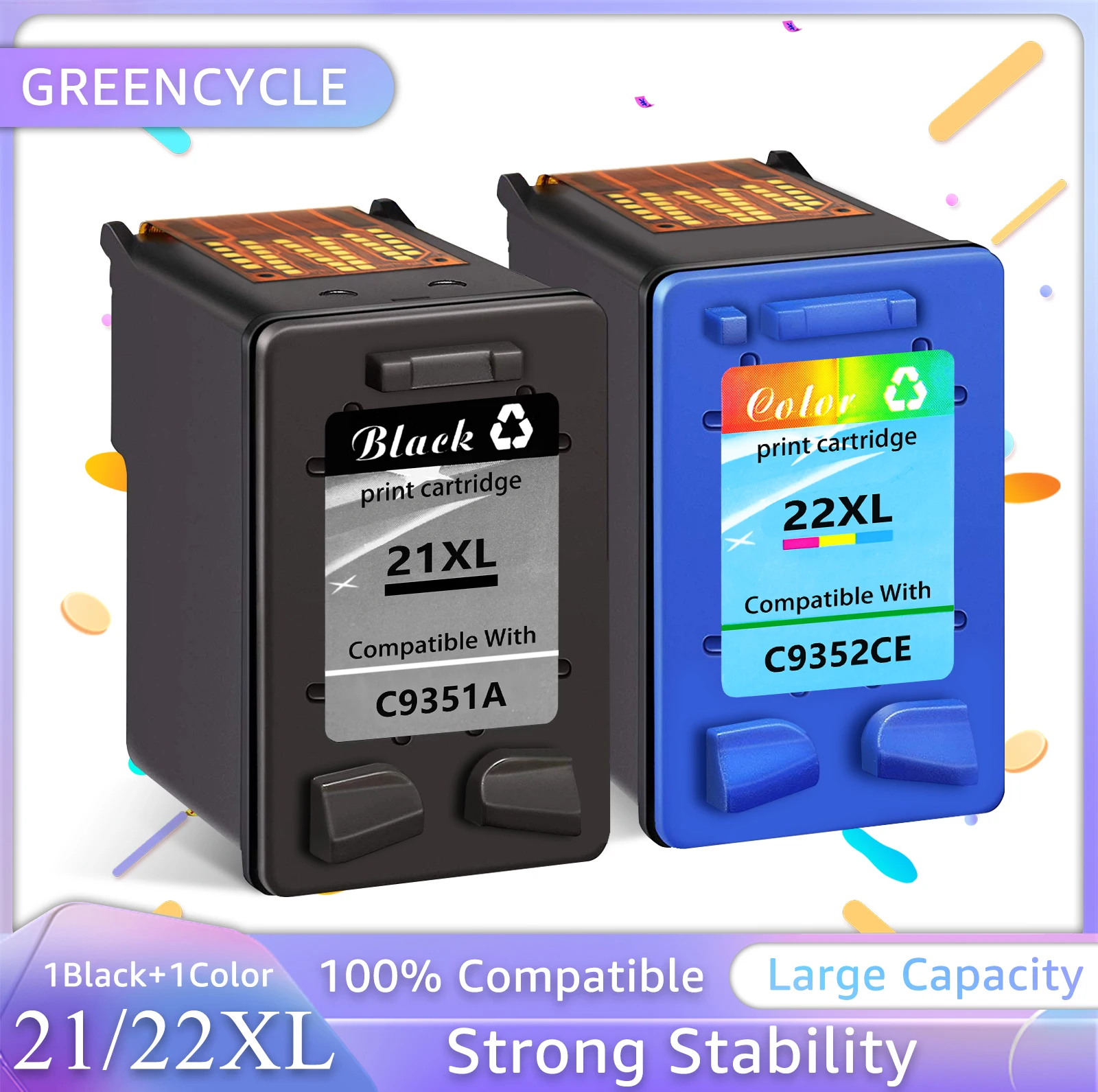 Cartuccia D'Inchiostro Rigenerata Greencycle 21 22 Xl Compatibile Per Stampanti Hp 21Xl 22Xl Deskjet F2180 F2280 F4180 F2200 F380 380