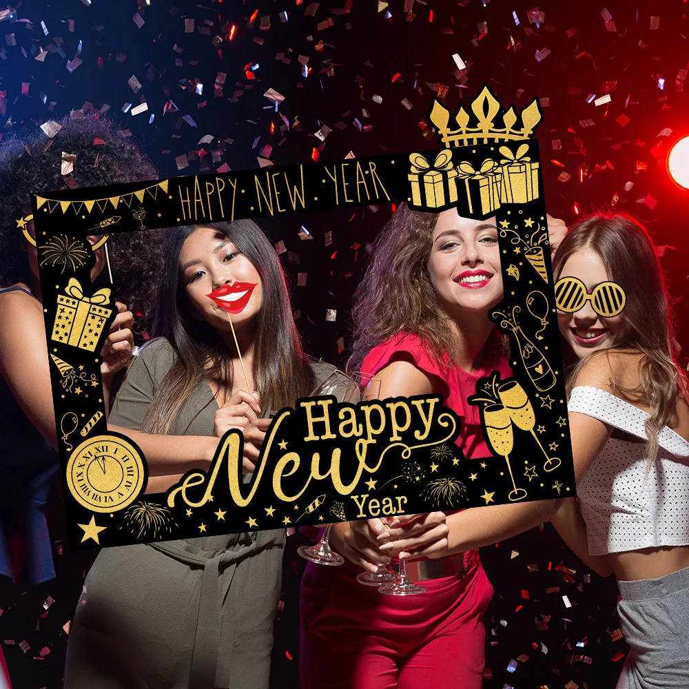 Description Picture 4 of item2025 Happy New Year Paper Glasses Photo Frame Photo Booth Props New Year Eve Party Decoration Christmas Party Photobooth Supplie
