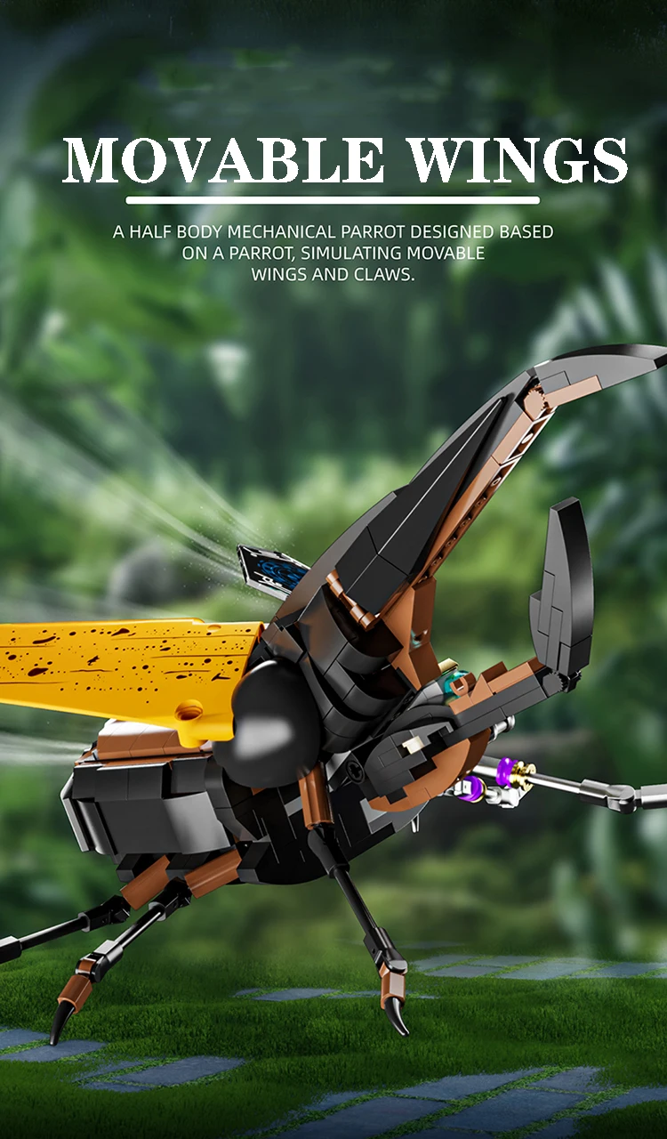 862PCS Glowing Beetle Building Blocks Jointed Wings Movable Mechanical Insect Model Bricks Puzzle Toys Children's Holiday Gifts