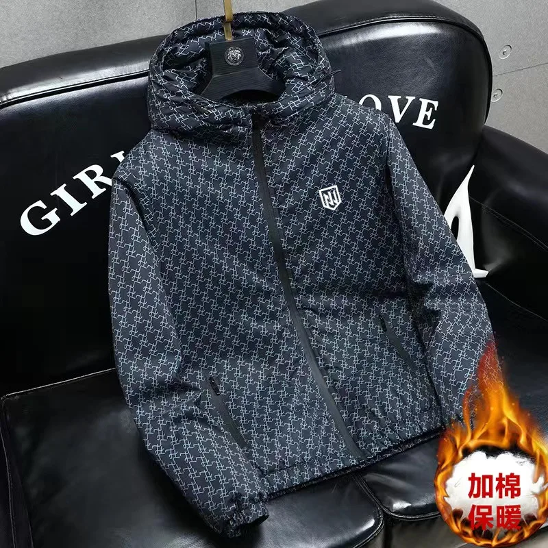

골프자 Winter Golf Wear Men Fashionable and Luxurious Men's Hoodie with Thickened Letter Print Windbreaker Golf Jacket 남자 골프의류