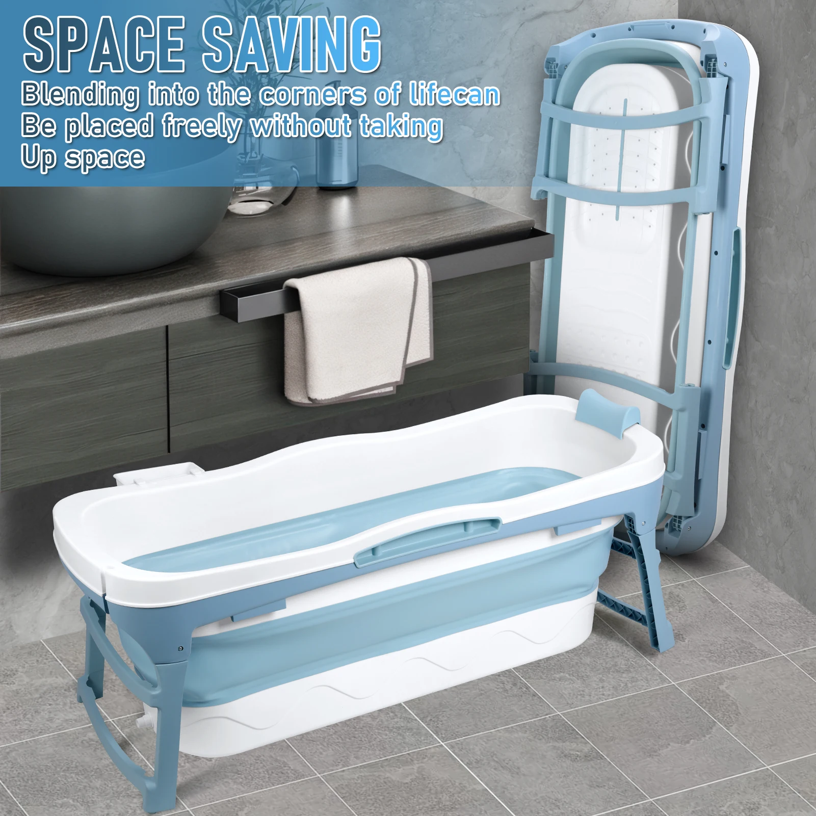 Comfortable Full-body Bathtubs Adult Home Folding Bathtubs Portable Bath Bucket Thickened Plastic Bath Barrel with Armrests