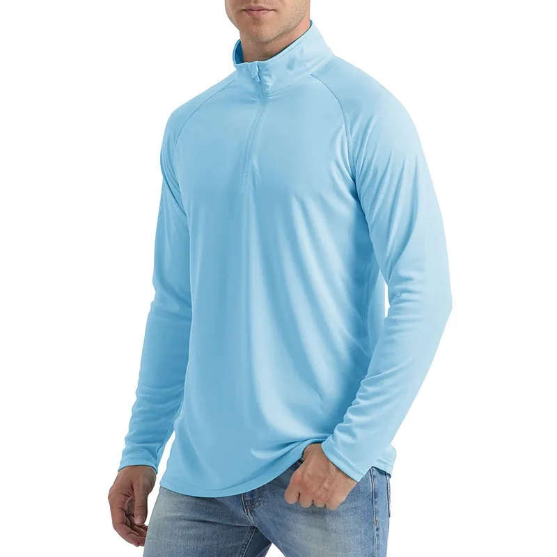 Men's UV Protection T-shirts 1/4 Zip Long Sleeve Quick Dry Outdoor T Shirt Hiking Fishing Camping Climbing Pullover sport t shirt long sleeve t shirt