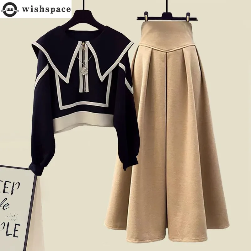 

Autumn and Winter Women's Set 2023 New Korean Short Fashionable Top Shows Slim Waist and Versatile Half Skirt Two Piece Set