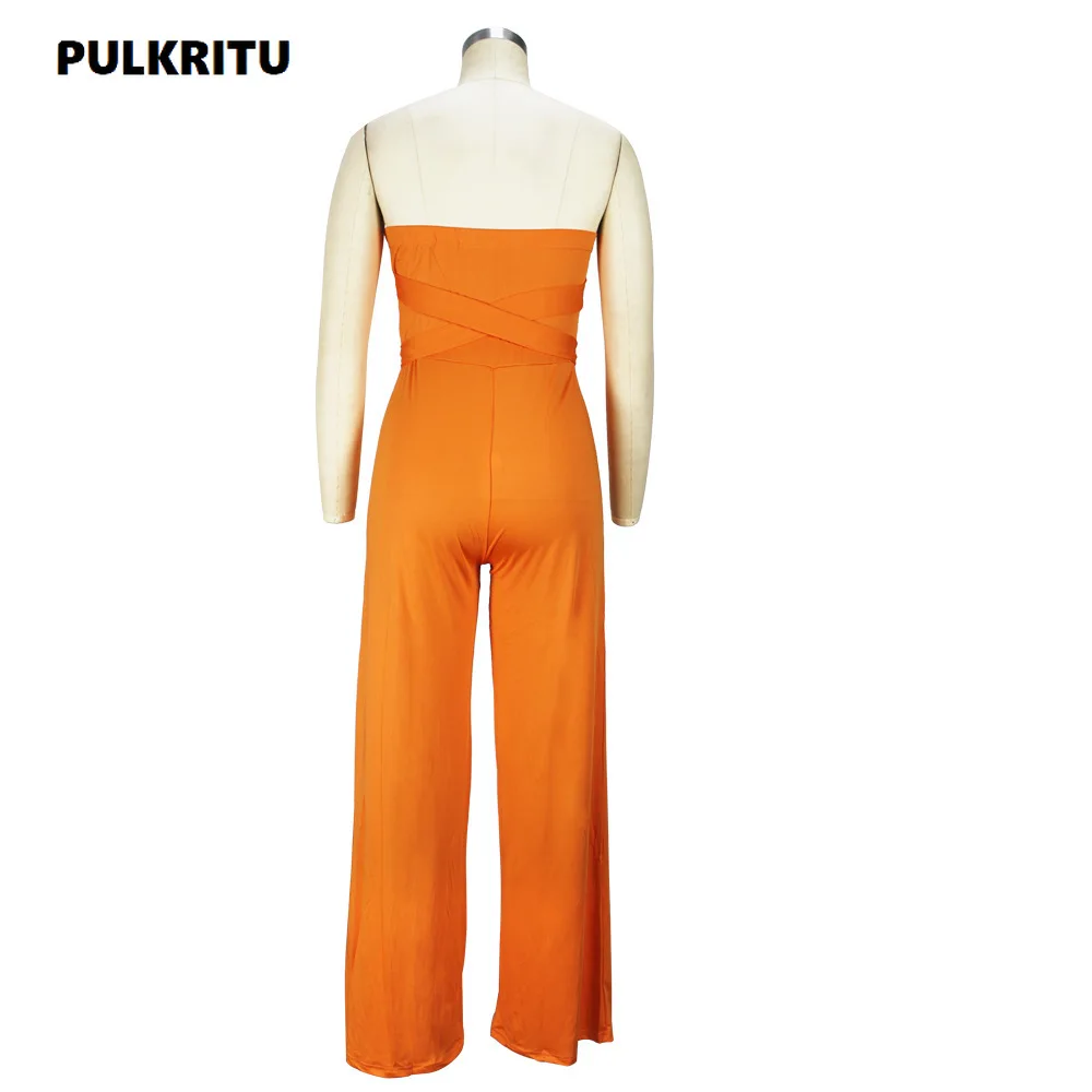 Pulkritu Bandage Women Jumpsuits Slash Neck Fashion Solid Sexy Streetwear Female Overall Loose Summer Sleeveless