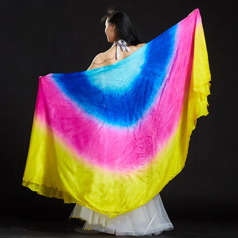 Velo Di Seta Di Danza Del Ventre A Semicerchio Sfumato Economico 5Mm Reale 2.5M X 1.1M Bordi Arrotolati A Macchina Assortiti Colorati