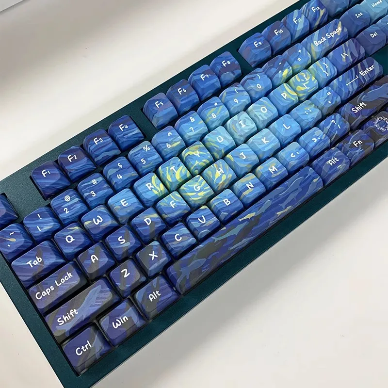 Deep Sea Starry Sky Keycaps Grupo Pbt Lados Dye Sublimation Key Caps Mda Profile Keycap Barra de Espaço 7u para mx Switch 134 Chaves - Imagem 4