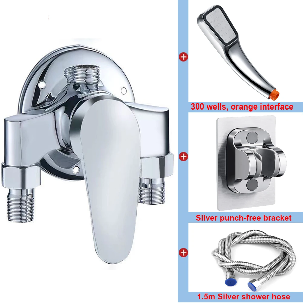 G1/2" Bathtub Shower Faucet Hot and Cold Water Mixing Valve Bathroom Set Countertop Mounted Chrome Plated Valve Bath Shower Set 3