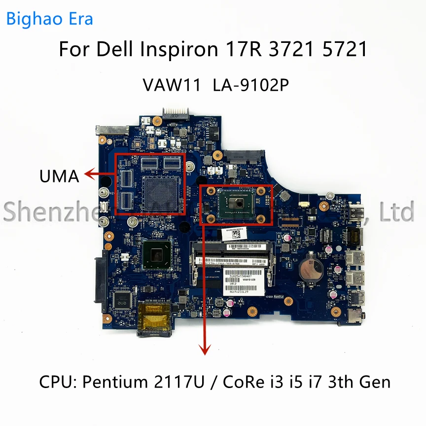 

VAW11 LA-9102P For Dell Inspiron 17R 3721 5721 Laptop Motherboard With 2117U i3-3217U i5 i7 CPU CN-0NJ7D4 06006J 0N9G7X 03WVDR