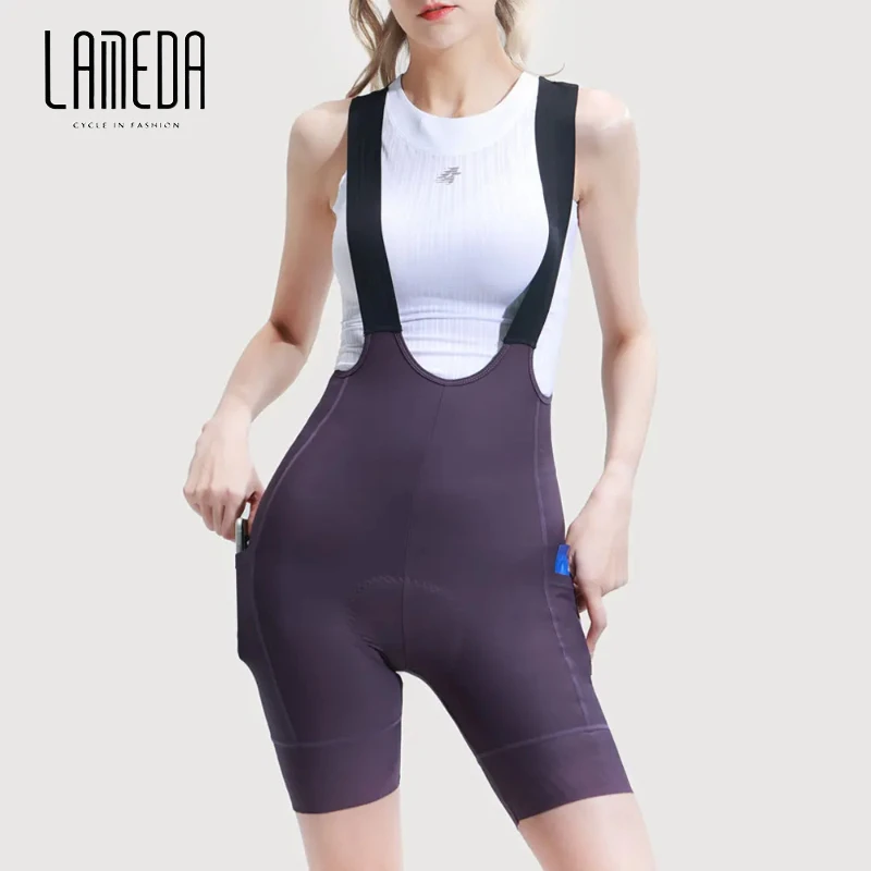 Women's Cycling Bib Shorts High Elastic Suture Cycling Clothes With Upf 50+ Protection Quick Drying Sports Shorts LAMEDA