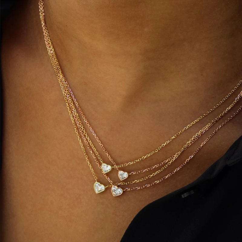 

Simple Small Round Water Drop Heart-shaped Zircon Pendant Necklace for Women's Wedding Crystal Choker Fashion Elegant Jewelry