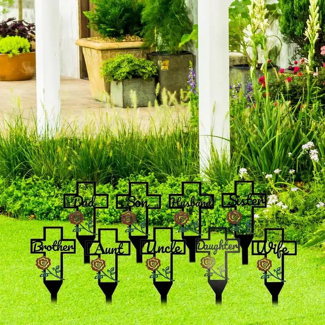 Temető Keresztezett Tét Fém Emlékjel Vörös Rózsa Sírok Dekorációkkal Rövid Sírjelölők A Családoknak - Image 6