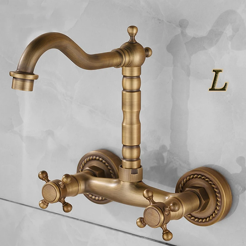

Kitchen Mixer Faucet Wall Mounted Dual Handle Antique Copper Finish Bathroom Hot & Cold Swivel Mixer torneira cozinha