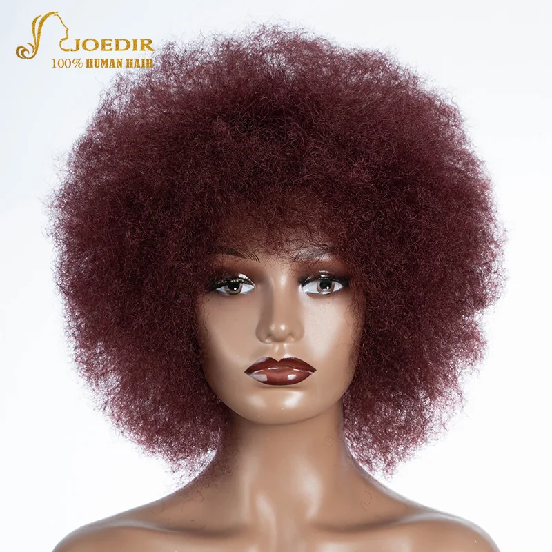 

Joedir Fluffy Afro Kinky Curly Wig For Black Women Remy Brazilian Human Hair Short Sassy Human Hair Wigs Natural Brown Burgundy