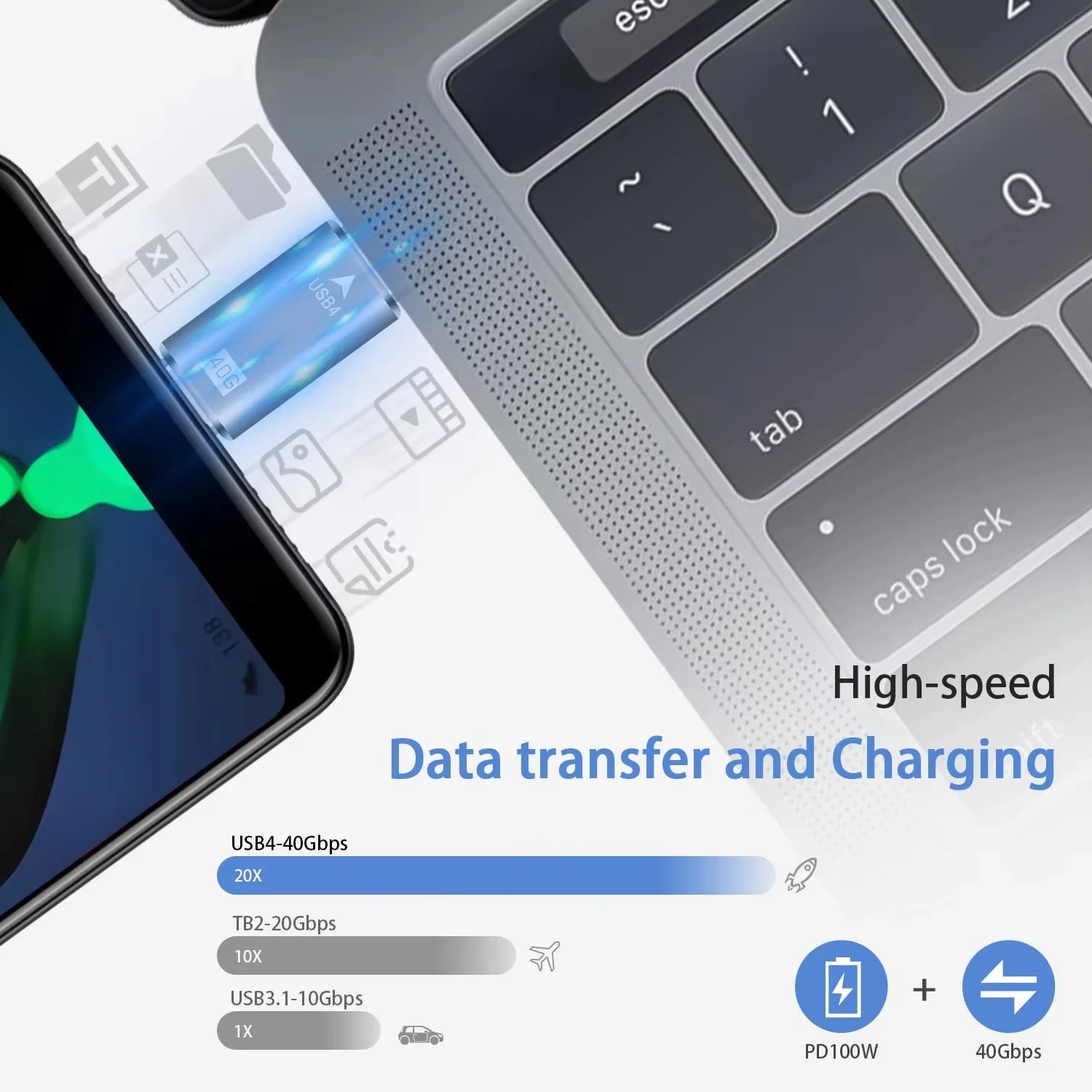 NNBILI USB4.0 40Gbps USB C OTG 어댑터 PD 100W 타입 C 남성-타입 C 남성 고속 충전 3.1 타입 C 10Gbps 컨버터 데이터 어댑터
