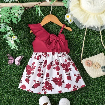Baby girl clothing Ruffled edges and Sloping shoulder Straps, Fashionable Dress for 0-3 Year old Baby girls, Summer Party Dress 1