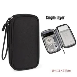 Travel Organizer Bag - Portable Waterproof Cable Storage Pouch with Double Layers (Black Single layer)