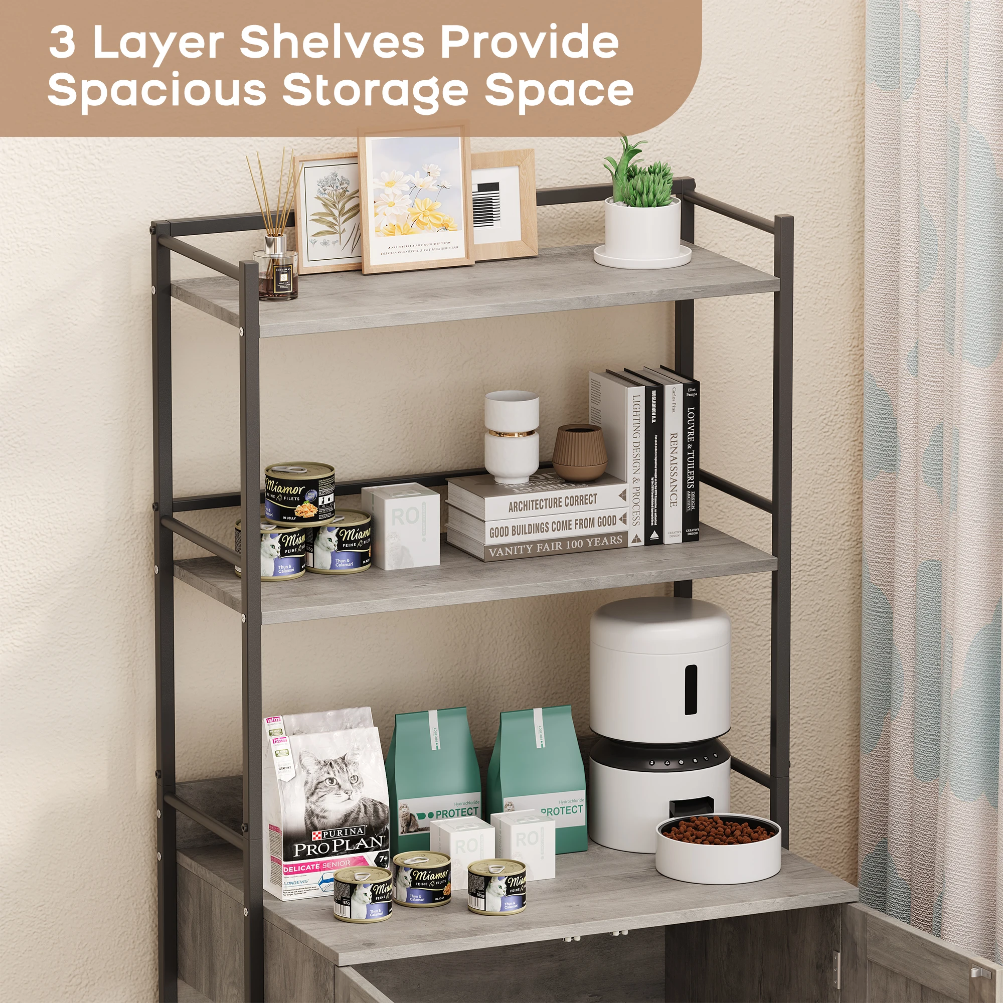 Cat Litter Box Enclosure with Shelf Storage-Versatile Cat Furniture, Enclosed Sanctuary, Enhanced Privacy