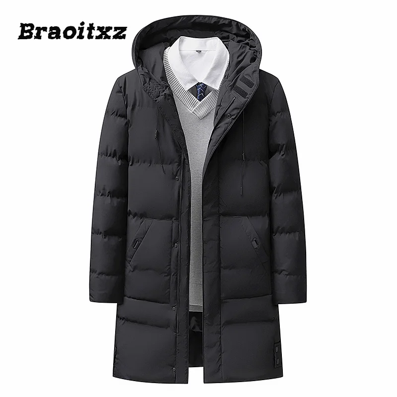 

2023 New Men Autumn Winter Simplicity Casual Keep Warm Loose Jacket Coats Breathable Hooded Medium Length Down
