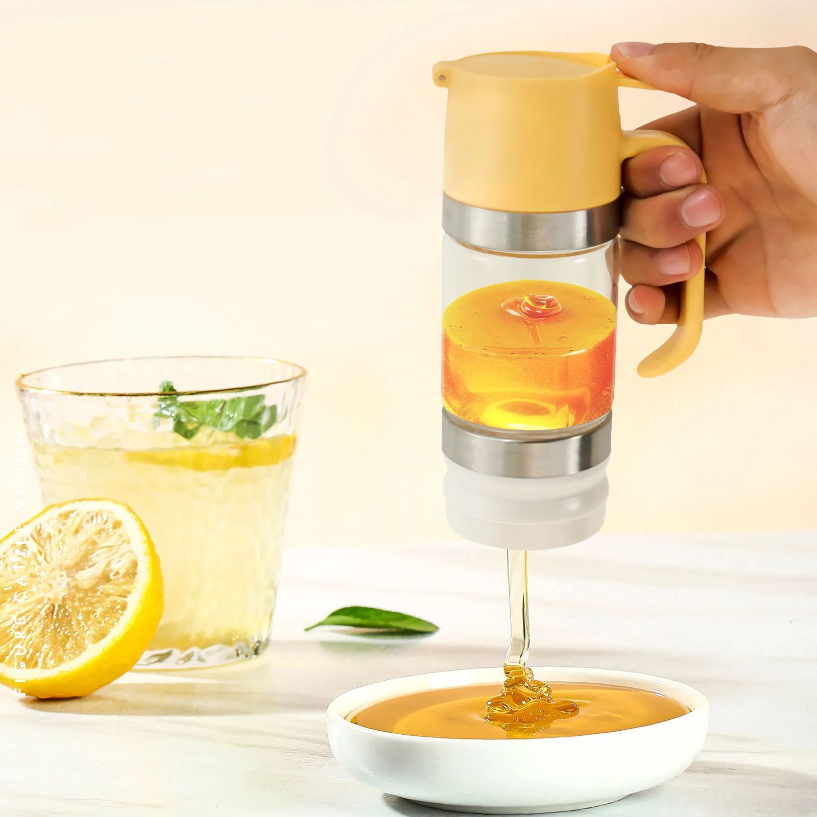 Honey Dispenser Glass Jar No Drip Condiment Syrup Dispenser for Bread Coffee Tea Kitchen Tools