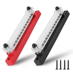 Heavy - Duty 12V Terminal Block Bus Bar - 1/4 Inch Stud, 150A Power Distribution (12P Black and Red)