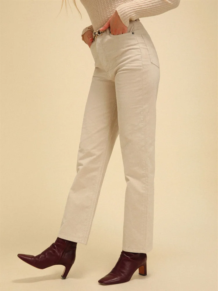 

Women Fashion Corduroy Straight Pants 2022 New Ladies High Waist Casual Trousers With Pockets Female Clothes