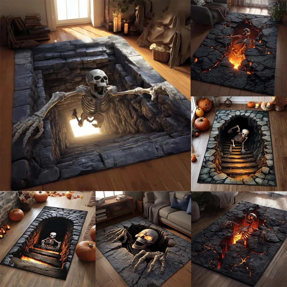 3D Illusion Halloween Area Rug 3D Skeleton Halloween Rug Spooky Stairs ...