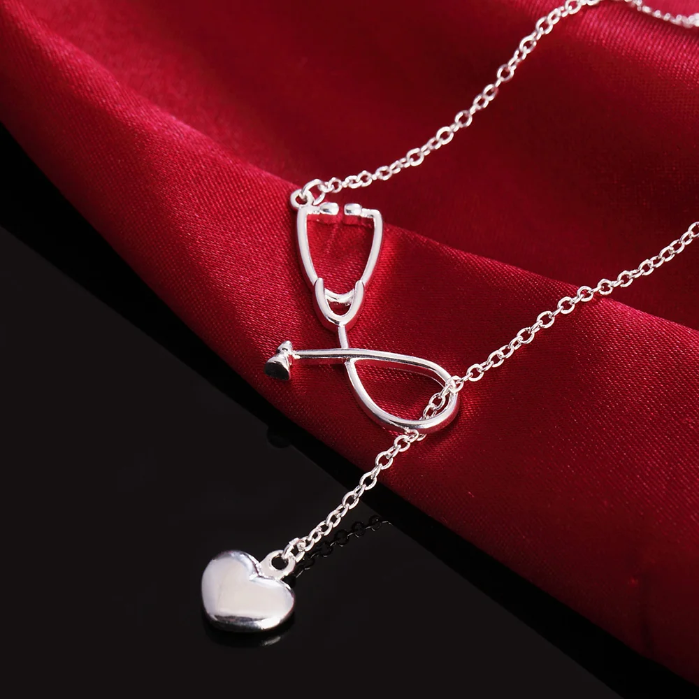 

925 Sterling Silver Necklace For Women 45cm nurse heart Pendant LOVE Fashion lady Holiday gifts Wedding party Jewelry