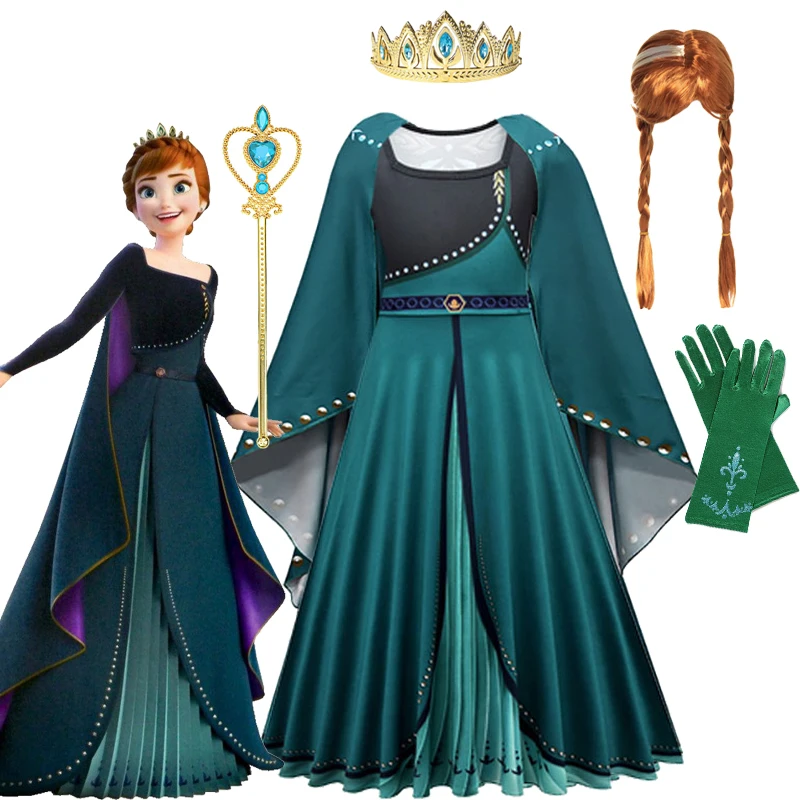 

Frozen 2 Anna Coronation Dress Girl Princess Cosplay Costume Children Birthday Party Anna Queen Role Playing Outfits With Cloak