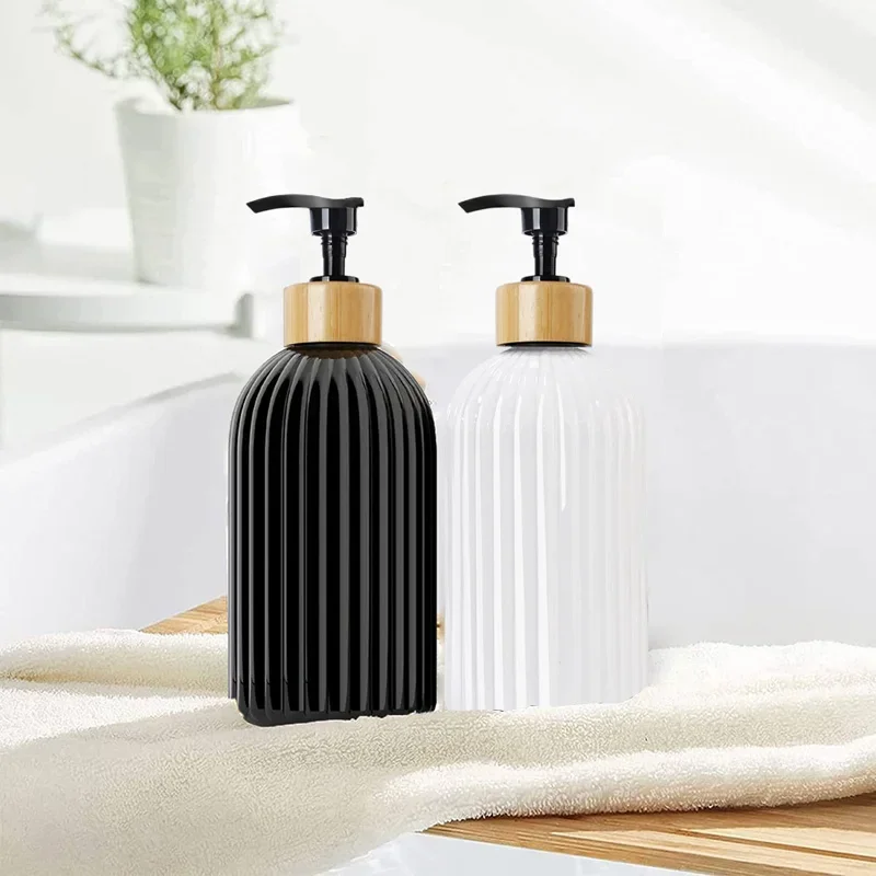 500ml Strip Soap Dispenser Bamboo Pump Refillable Shampoo Liquid Conditioner Bottle Home Bathroom Accessories