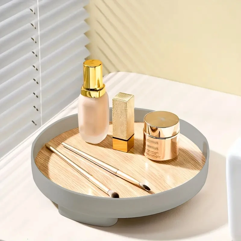 1Pc Scandinavian Wood Storage Tray Household Desktop Sundries Cosmetic Perfume Jewelry Key Plate Home Decorative Round Storage Trays