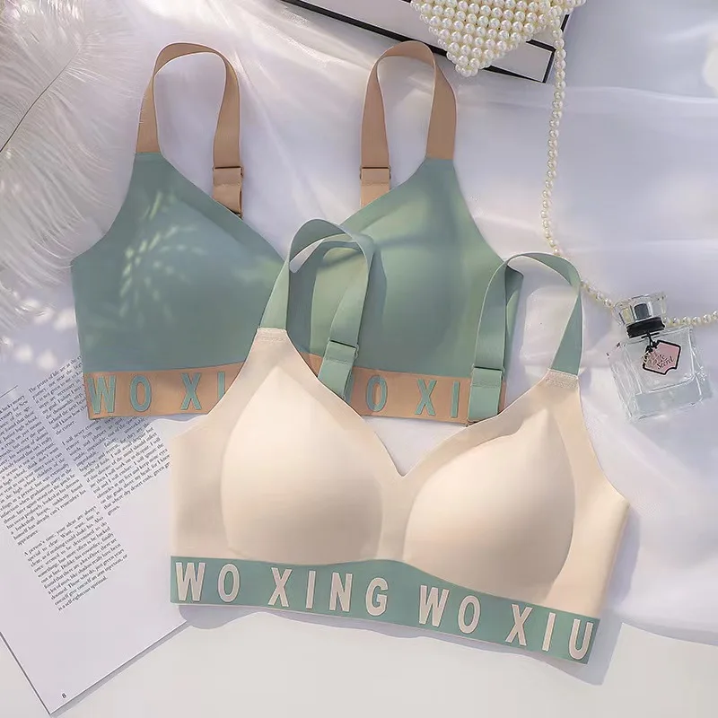 

Thin type non-mark comfortable without rims letters natural sports bra breast show little girl gathered type prevent sagging bra