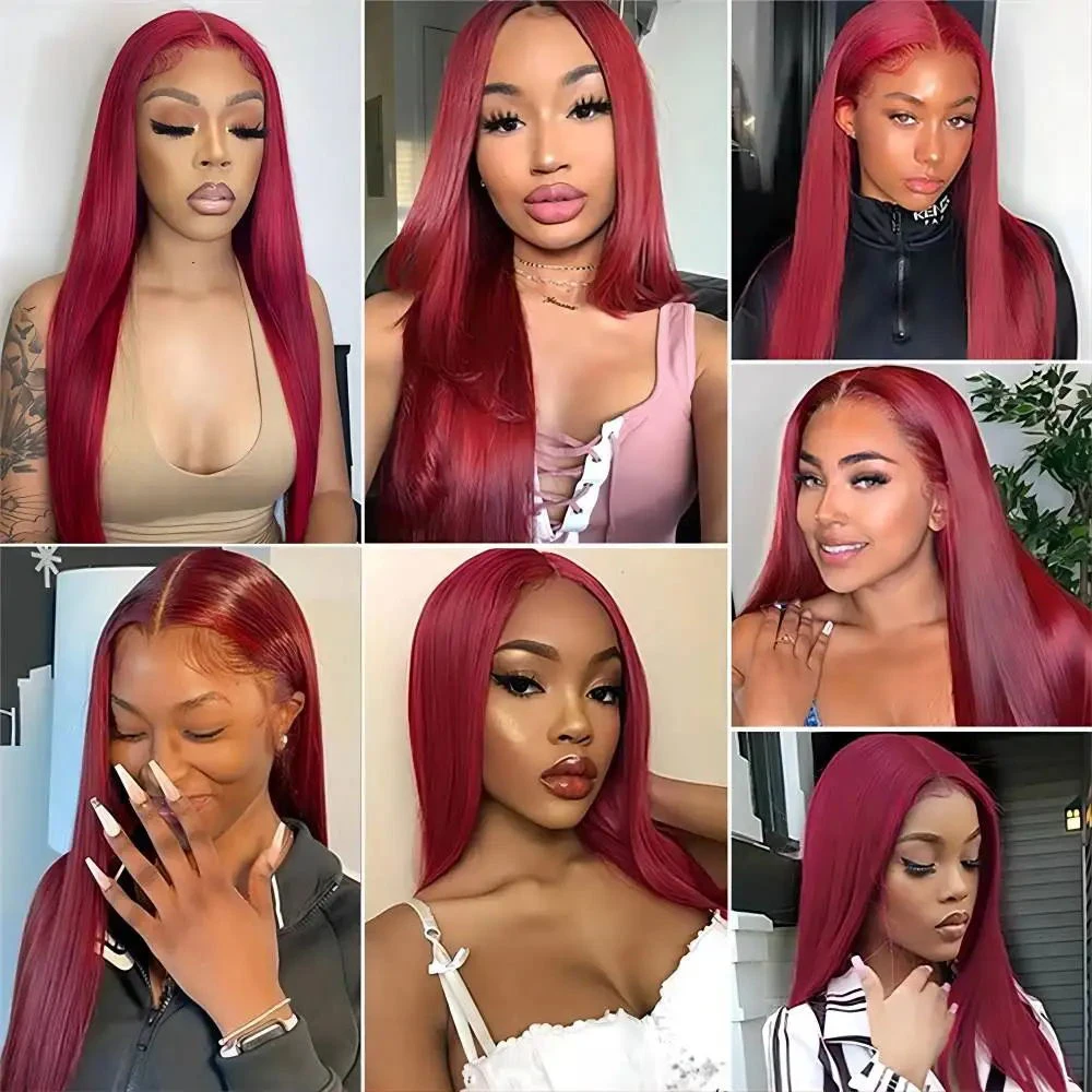 Burgundy 13x6 HD Lace Frontal Human Hair Wig Straight Red Lace Front Human Hair Max-lace Wigs 99J 220% Density Human Hair Wigs