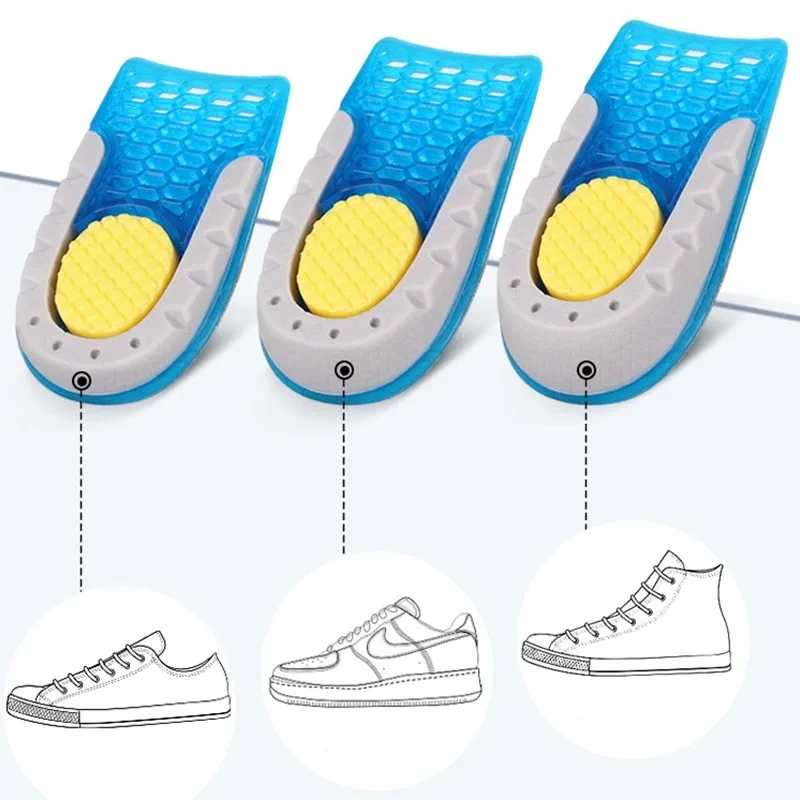 

2Pcs=1Pair TPE Heightened Insole Height Increase Half Shoes Pad Men Women Gel Invisible Growing Heel Blue 1.5-3.5cm Lift Soles