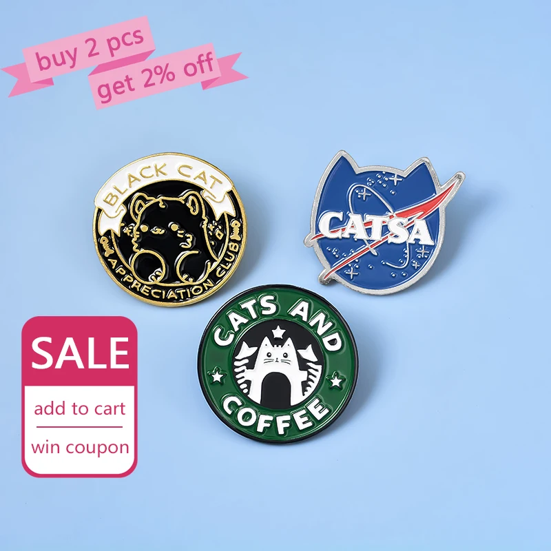 Enamel Pins Cats Club Cat Planet Moon Cafe Paw Kitten Brooches Lapel