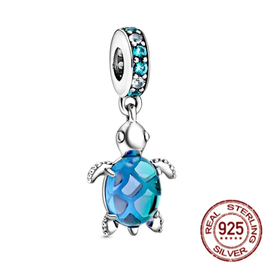 925 Sterling Silver Good Fortune Carp Fish & Glass Sea Turtle Dangle Charm Beads Fit Original Pandora Bracelet Fine Jewelry Gift