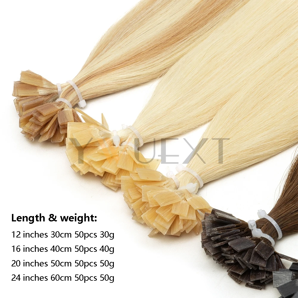 퓨전 플랫 팁 인간의 머리카락 확장 자연 스트레이트 헤어 12 -24 케라틴 캡슐 헤어 50pcs 기계 레미 헤어 여성용