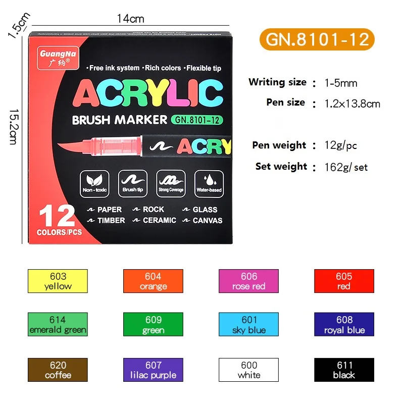 Guangna-アクリルマーカーペン,直接液体,ソフトヘッドセット,安全,無毒